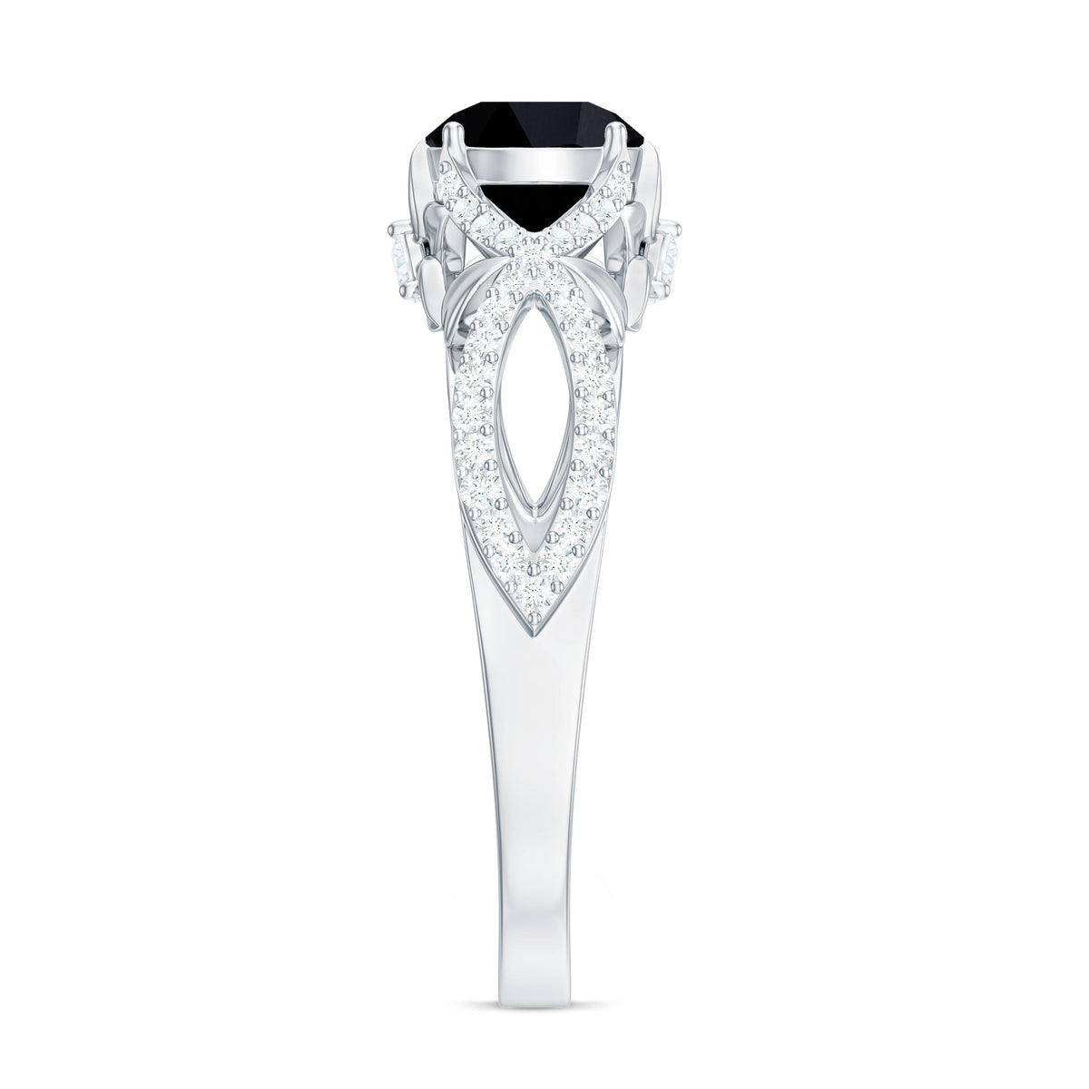1.3 Carat Lab Grown Black and White Diamond Engagement Ring with Crossover Shank