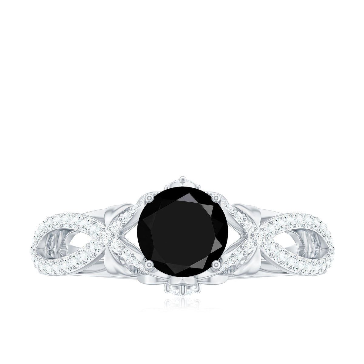 1.3 Carat Lab Grown Black and White Diamond Engagement Ring with Crossover Shank