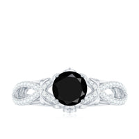 1.3 Carat Lab Grown Black and White Diamond Engagement Ring with Crossover Shank