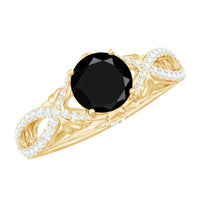 1.3 Carat Lab Grown Black and White Diamond Engagement Ring with Crossover Shank