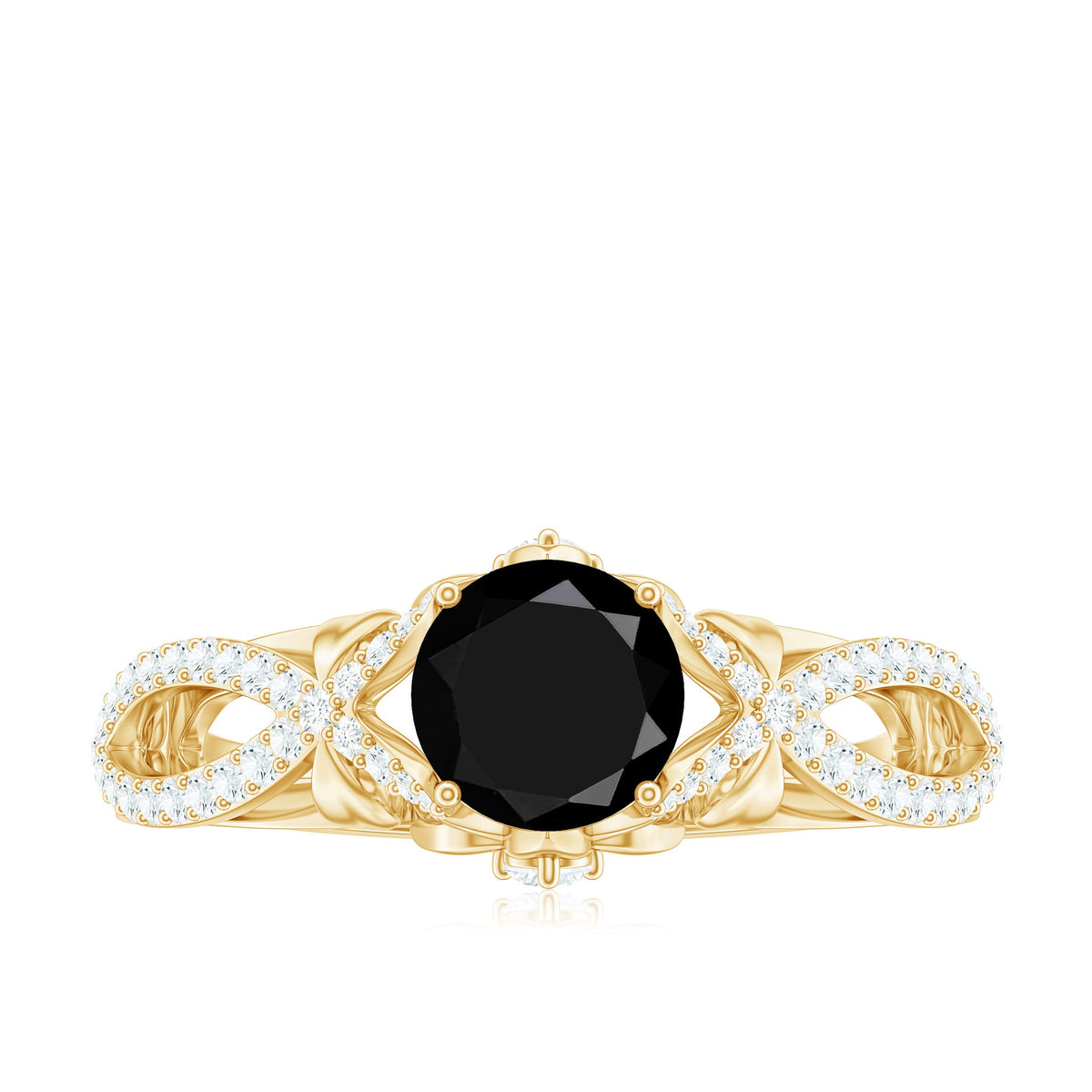 1.3 Carat Lab Grown Black and White Diamond Engagement Ring with Crossover Shank