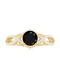 1.3 Carat Lab Grown Black and White Diamond Engagement Ring with Crossover Shank