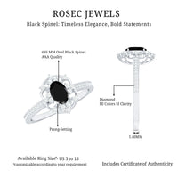 Vintage Looking Black Spinel Oval Engagement Ring with Diamond