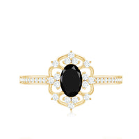 Vintage Looking Black Spinel Oval Engagement Ring with Diamond