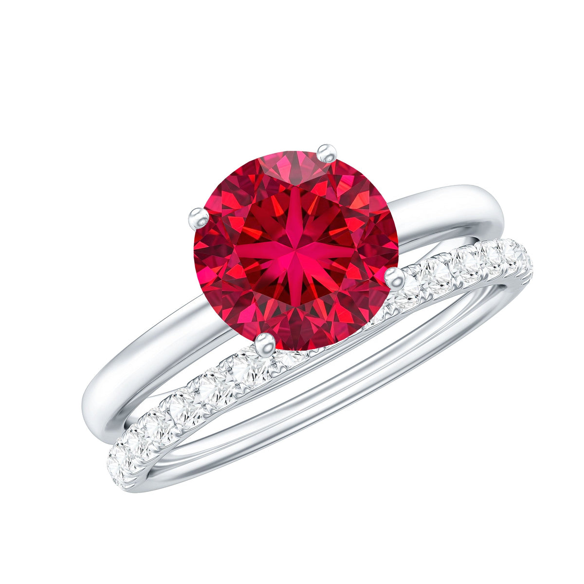 3 CT Solitaire Created Ruby Wedding Ring Set with Diamond