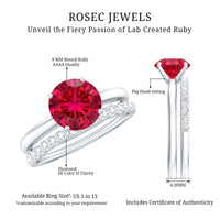 3 CT Solitaire Created Ruby Wedding Ring Set with Diamond