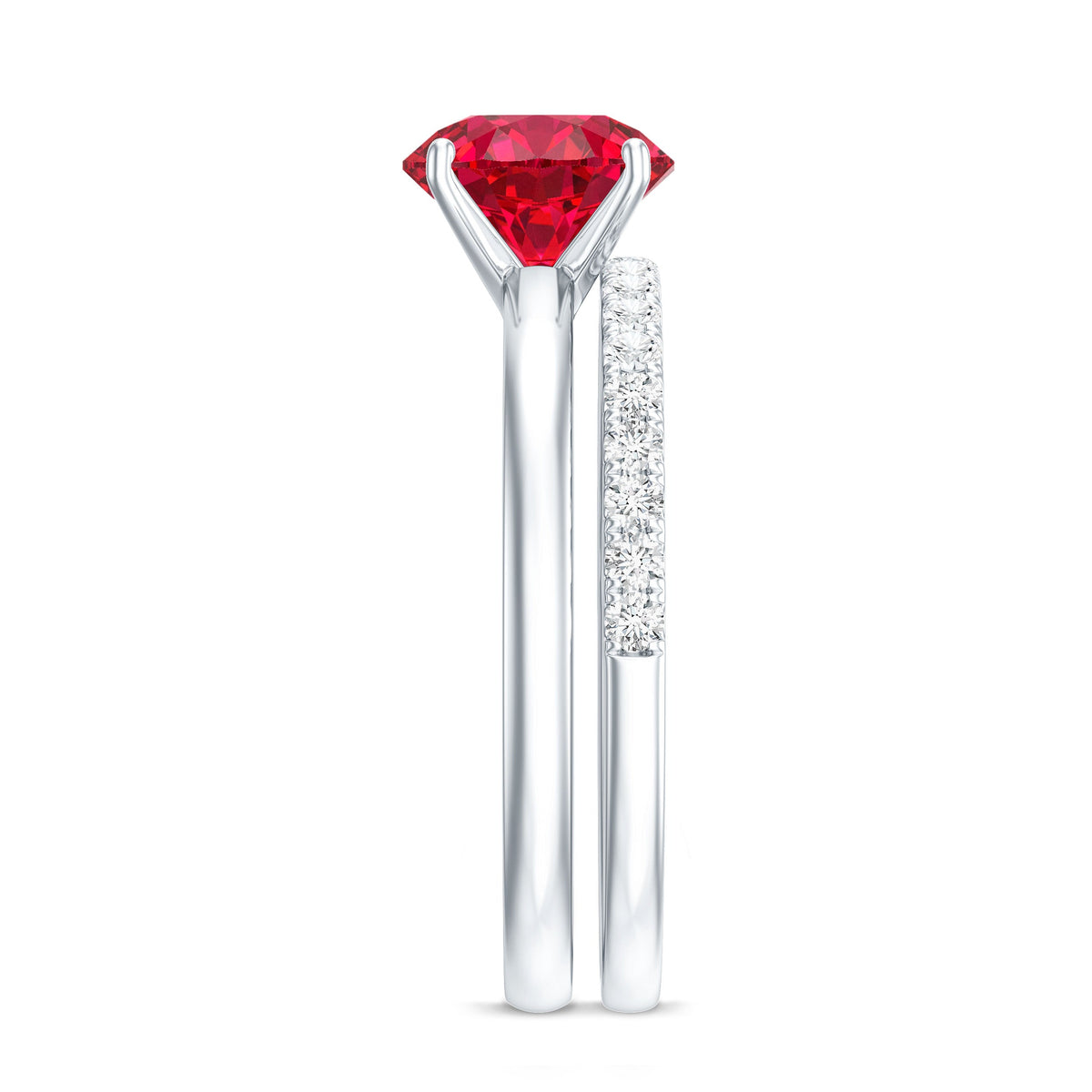 3 CT Solitaire Created Ruby Wedding Ring Set with Diamond