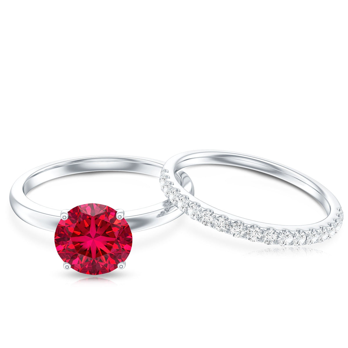 3 CT Solitaire Created Ruby Wedding Ring Set with Diamond