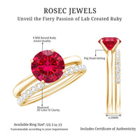 3 CT Solitaire Created Ruby Wedding Ring Set with Diamond