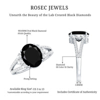 4.2 Carat Lab Grown Black Diamond Oval Engagement Ring with White Diamond Split Shank