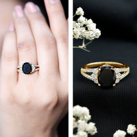 4.2 Carat Lab Grown Black Diamond Oval Engagement Ring with White Diamond Split Shank