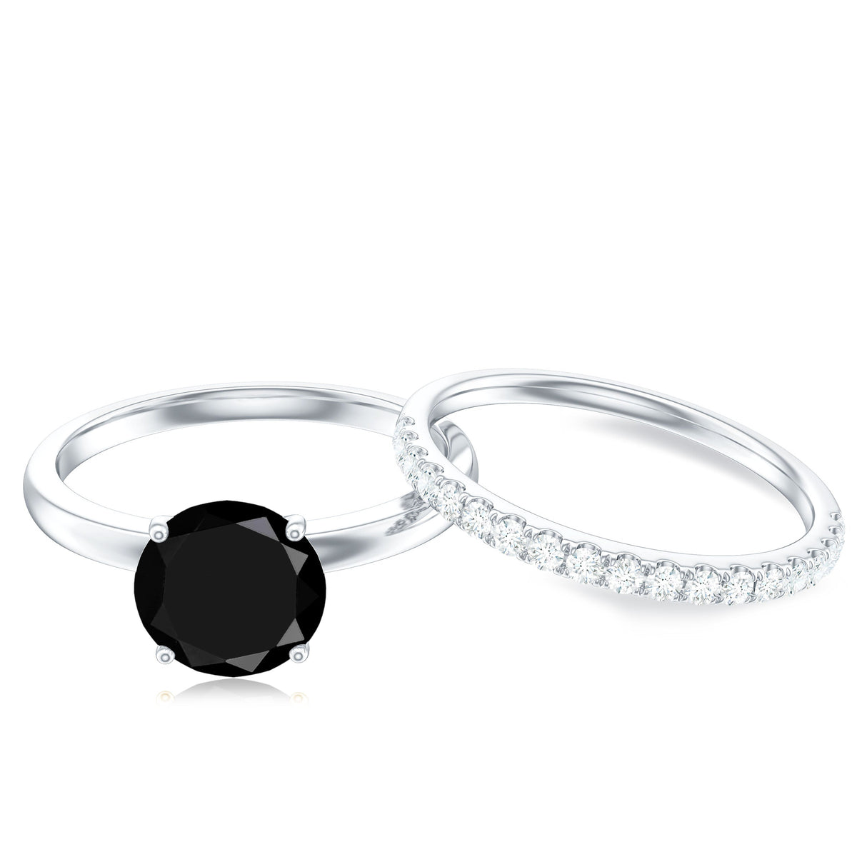 Natural 8mm Black Onyx Solitaire Engagement Rings with Diamond Enhancer