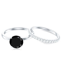 Natural 8mm Black Onyx Solitaire Engagement Rings with Diamond Enhancer