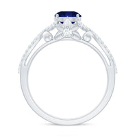 1 Carat Lab Grown Blue Sapphire Engagement Ring with Diamond Crossover Shank