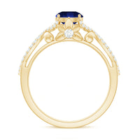 1 Carat Lab Grown Blue Sapphire Engagement Ring with Diamond Crossover Shank