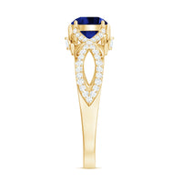 1 Carat Lab Grown Blue Sapphire Engagement Ring with Diamond Crossover Shank