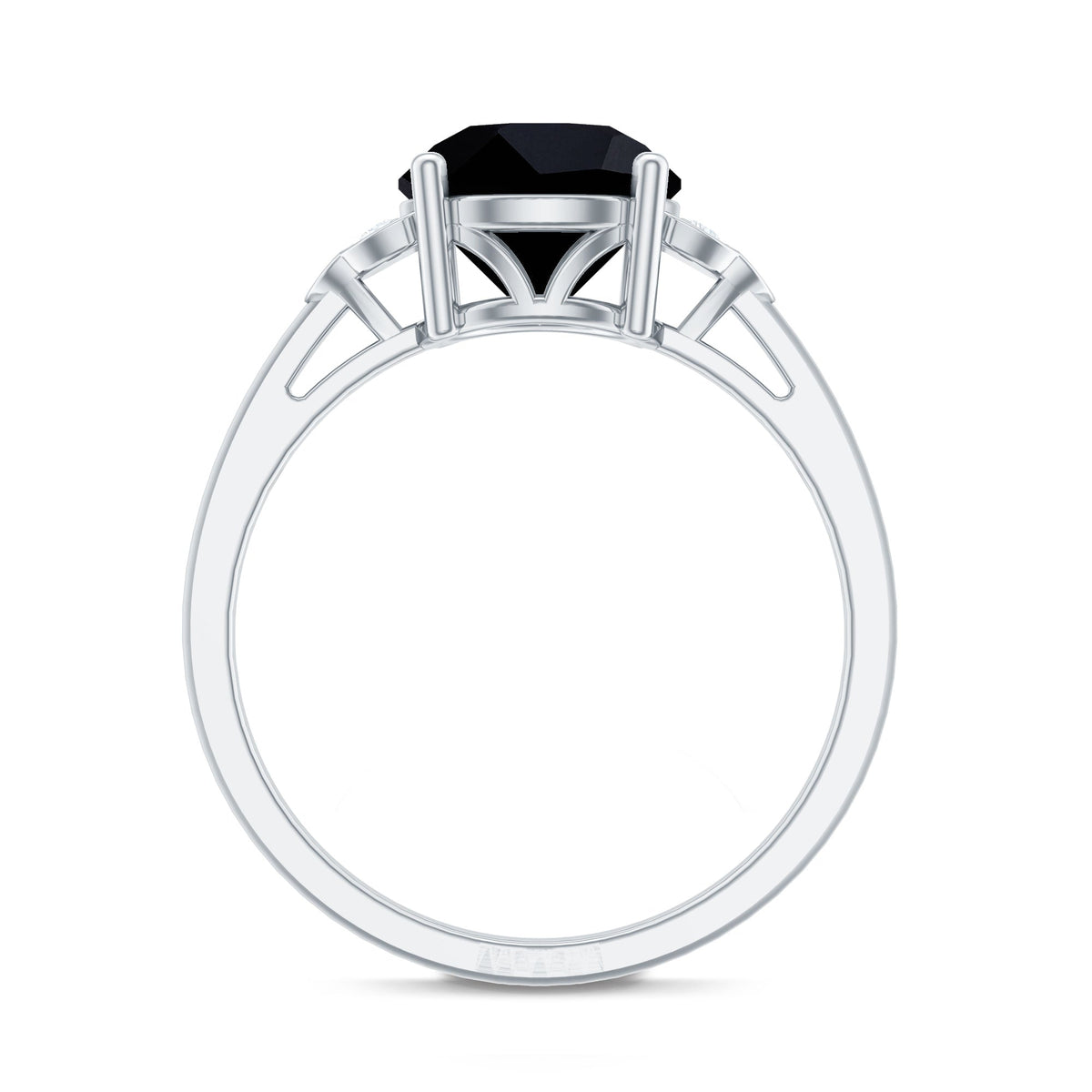Real Black Onyx Solitaire Engagement Ring with Diamond Trio