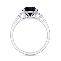 Real Black Onyx Solitaire Engagement Ring with Diamond Trio
