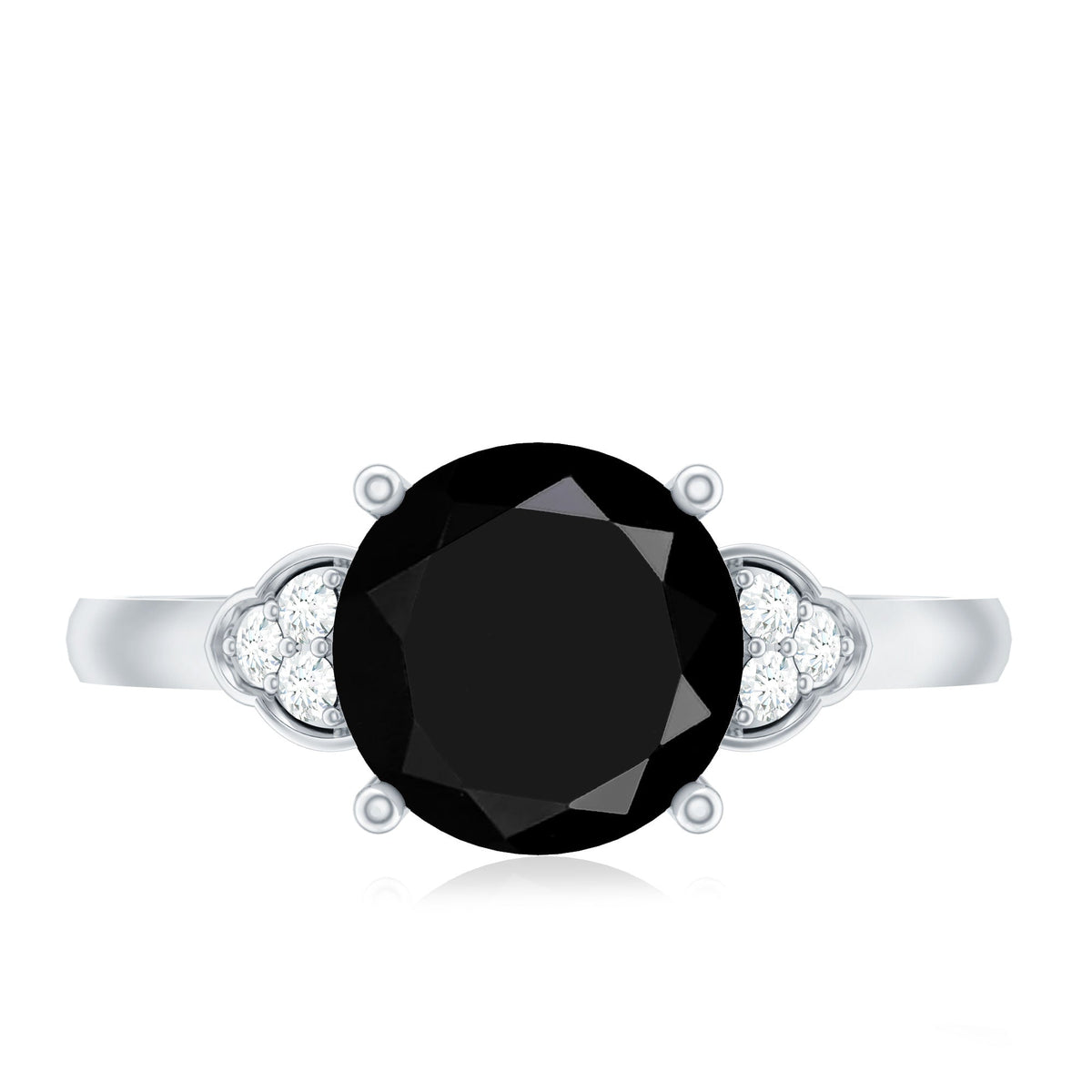 Real Black Onyx Solitaire Engagement Ring with Diamond Trio