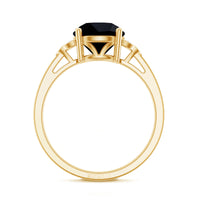 Real Black Onyx Solitaire Engagement Ring with Diamond Trio