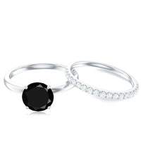 Natural Black Spinel Wedding Engagement Ring Set with Diamond
