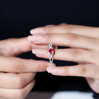 Classic Created Ruby and Diamond Crossover Engagement Ring with Diamond