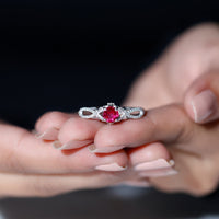 Classic Created Ruby and Diamond Crossover Engagement Ring with Diamond