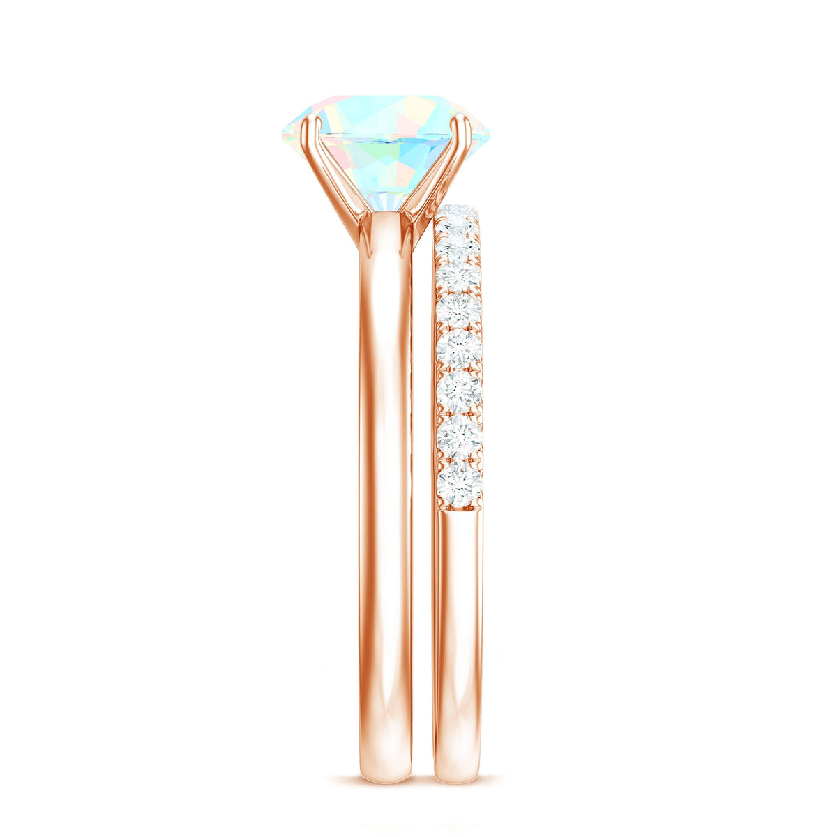 Natural Ethiopian Opal Diamond Solitaire Engagement Wedding Ring Set of 2