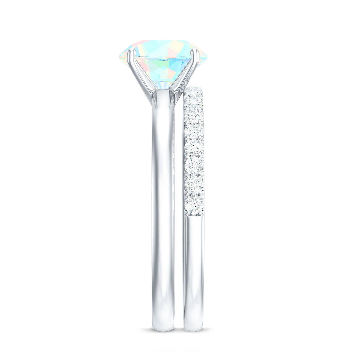 Natural Ethiopian Opal Diamond Solitaire Engagement Wedding Ring Set of 2