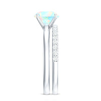 Natural Ethiopian Opal Diamond Solitaire Engagement Wedding Ring Set of 2
