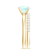Natural Ethiopian Opal Diamond Solitaire Engagement Wedding Ring Set of 2