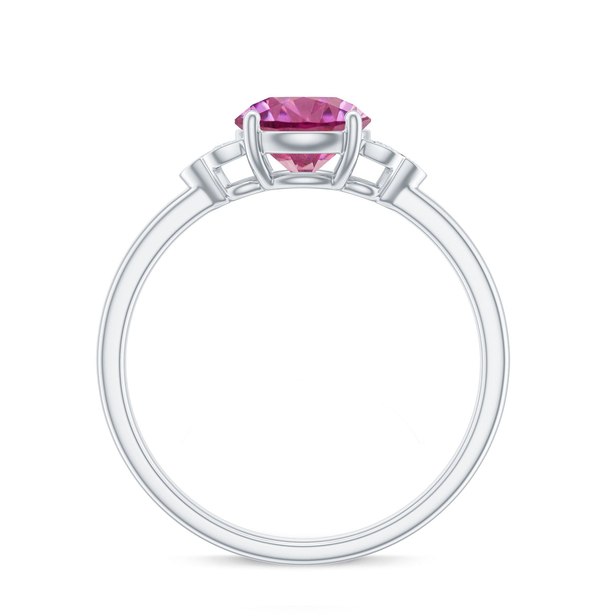 Round Pink Tourmaline Solitaire Engagement Ring with Diamond
