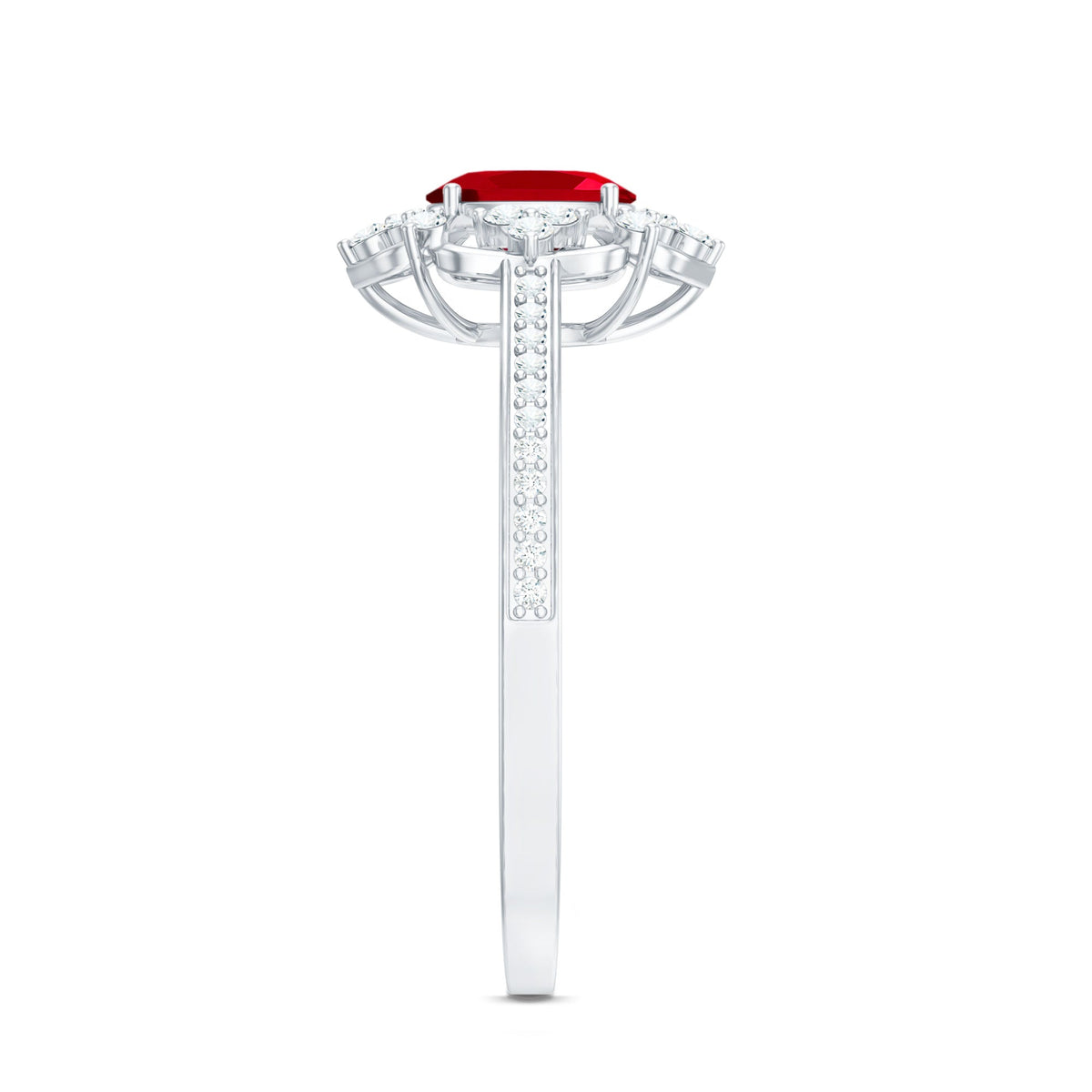 Certified Lab Created Ruby Vintage Inspired Engagement Ring with Diamond