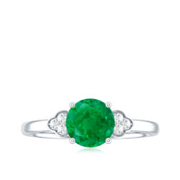 Natural Solitaire Emerald Engagement Ring with Diamond Trio