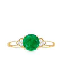 Natural Solitaire Emerald Engagement Ring with Diamond Trio