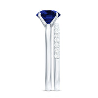2.7 Carat Round Shape Lab Created Blue Sapphire Solitaire Wedding Ring Set with Diamond Band