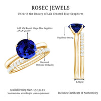 2.7 Carat Round Shape Lab Created Blue Sapphire Solitaire Wedding Ring Set with Diamond Band