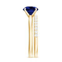 2.7 Carat Round Shape Lab Created Blue Sapphire Solitaire Wedding Ring Set with Diamond Band