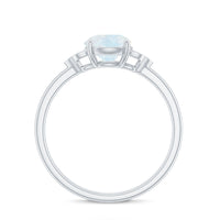 Rosec Jewels 1.50 CT moonstone solitaire engagement ring with diamond trio setting, featuring a smooth band and elegant design.