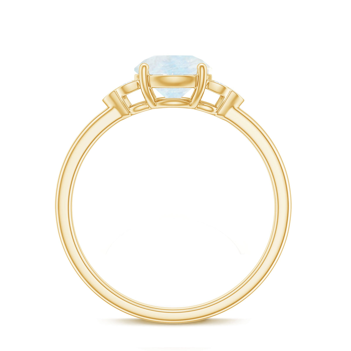 Rosec Jewels 1.50 CT moonstone solitaire engagement ring with diamond trio setting, showcasing a elegant gemstone and fine craftsmanship.
