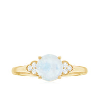 Rosec Jewels 1.50 CT moonstone solitaire engagement ring with diamond trio accents, featuring a sleek silver band and elegant design.
