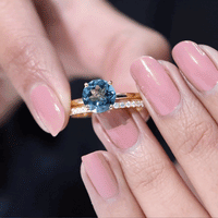 2 Carat Round London Blue Topaz Solitaire Engagement Ring with Diamond Band