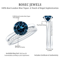 2 Carat Round London Blue Topaz Solitaire Engagement Ring with Diamond Band