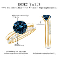 2 Carat Round London Blue Topaz Solitaire Engagement Ring with Diamond Band