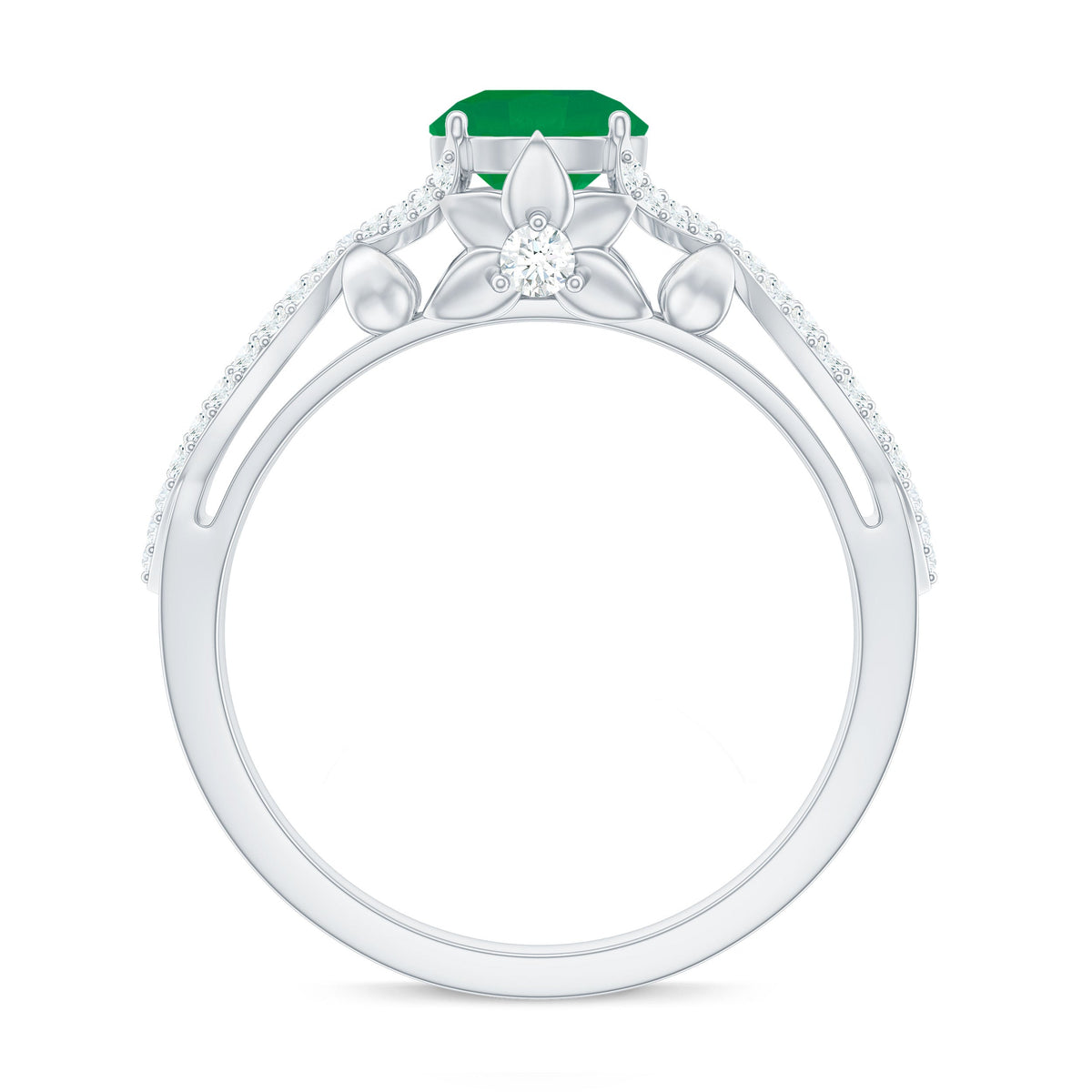 Designer Emerald Crossover Engagement Ring with Diamond