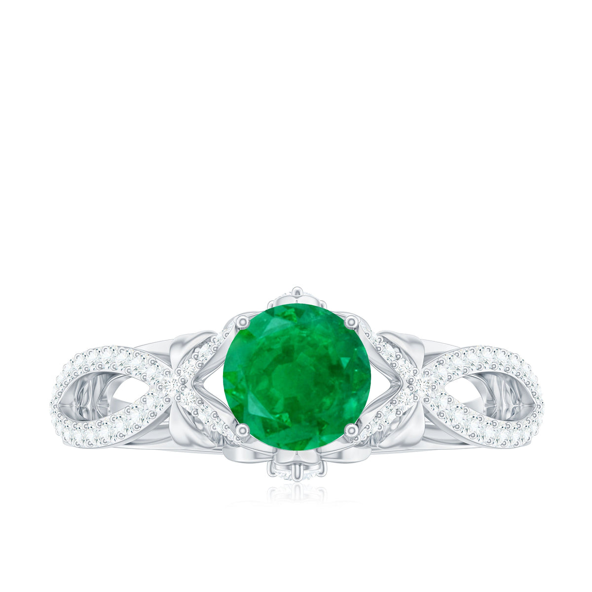 Designer Emerald Crossover Engagement Ring with Diamond