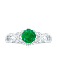 Designer Emerald Crossover Engagement Ring with Diamond