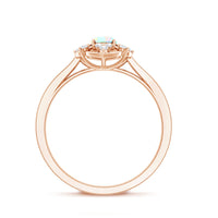 Natural oval Ethiopian rainbow opal engagement ring with vintage design and diamond accents by Rosec Jewels.