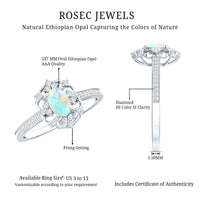 Vintage-style oval Ethiopian Rainbow Opal engagement ring with diamond accents from Rosec Jewels, featuring a natural, vibrant gemstone.
