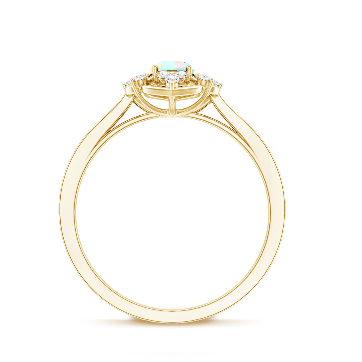 Oval Ethiopian Rainbow Opal engagement ring with vintage design and diamond accents, crafted by Rosec Jewels.